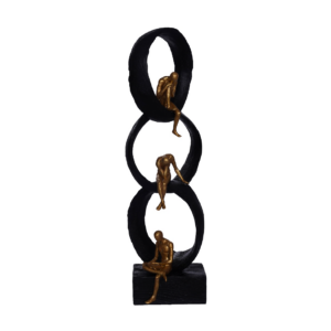Escultura de Figuras en Resina Sobre Base Negro/Gold