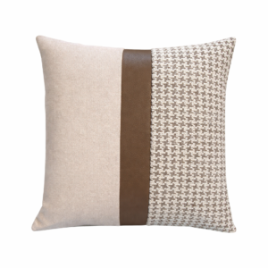 Cojin de Plumas Interior Beige con Franja de Cuero